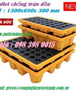 Pallet nhựa chống tràn dầu và hóa chất để được 4 thùng phuy hoặc 2 thùng phuy