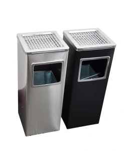 Thùng rác inox vuông có gạt tàn thuốc lá